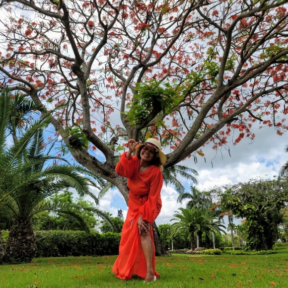 Red long sleeve Maxi Dress Cover Up - Picture 2 of 4